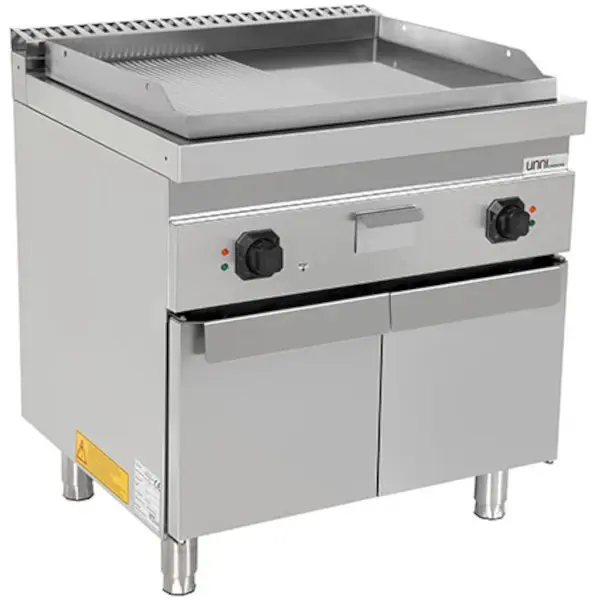 Bak-/Grillplaat | 700 SERIE | Elektrisch | Glad/Gegroefd Oppervlak 740x565 (Verchroomd) | 100°C/300°C | 9kW (400V) | Gesloten Onderkast | 800x700x850/900(h)mm