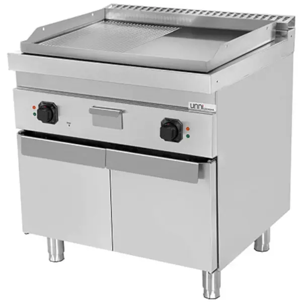 Bak-/Grillplaat | 700 SERIE | Elektrisch | Glad/Gegroefd Oppervlak 740x565 (Verchroomd) | 100°C/300°C | 9kW (400V) | Gesloten Onderkast | 800x700x850/900(h)mm