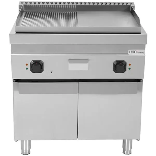 Bak-/Grillplaat | 700 SERIE | Elektrisch | Glad/Gegroefd Oppervlak 740x565 (RVS) | 100°C/300°C | 9kW (400V) | Gesloten Onderkast | 800x700x850/900(h)mm