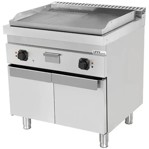 Bak-/Grillplaat | 700 SERIE | Elektrisch | Glad/Gegroefd Oppervlak 740x565 (RVS) | 100°C/300°C | 9kW (400V) | Gesloten Onderkast | 800x700x850/900(h)mm