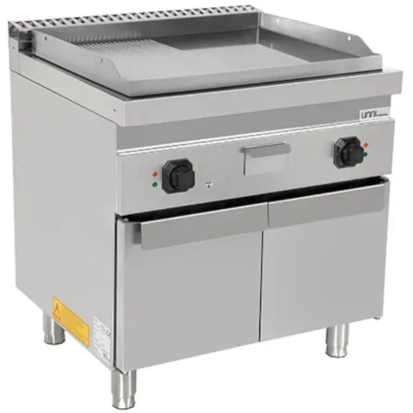 Bak-/Grillplaat | 700 SERIE | Elektrisch | Glad/Gegroefd Oppervlak 740x565 (RVS) | 100°C/300°C | 9kW (400V) | Gesloten Onderkast | 800x700x850/900(h)mm