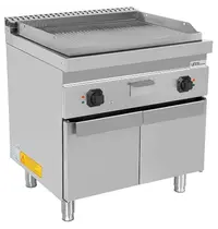 UNNI-COOKING Bak-/Grillplaat | 700 SERIE | Elektrisch | Gegroefd Oppervlak 740x565 (RVS) | 100°C/300°C | 9kW (400V) | Gesloten Onderkast | 800x700x850/900(h)mm