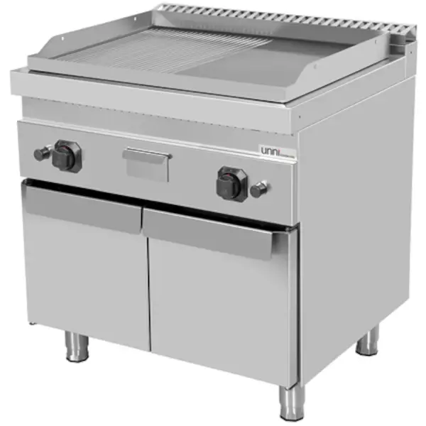 Bak-/Grillplaat | 700 SERIE | Gas | Glad/Gegroefd Oppervlak 740x565 (RVS) | 80°C/300°C | 13kW | Piëzo Ontsteking | Gesloten Onderkast | 800x700x850/900(h)mm