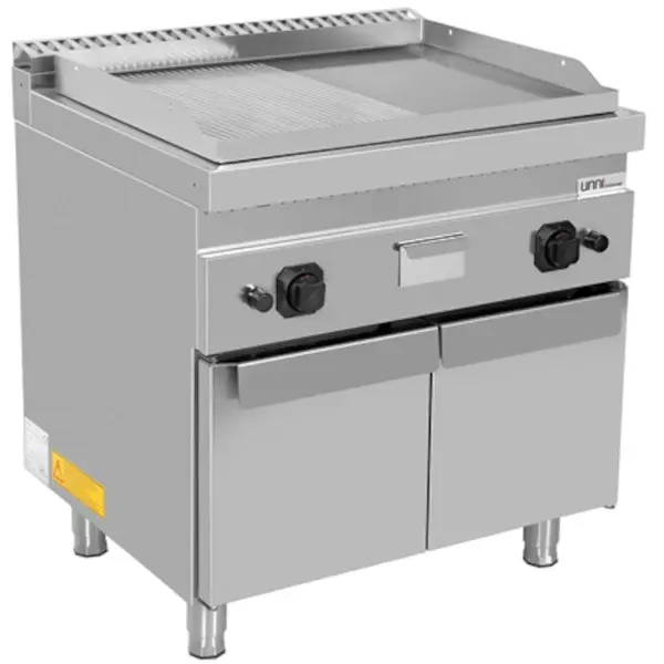 Bak-/Grillplaat | 700 SERIE | Gas | Glad/Gegroefd Oppervlak 740x565 (RVS) | 80°C/300°C | 13kW | Piëzo Ontsteking | Gesloten Onderkast | 800x700x850/900(h)mm