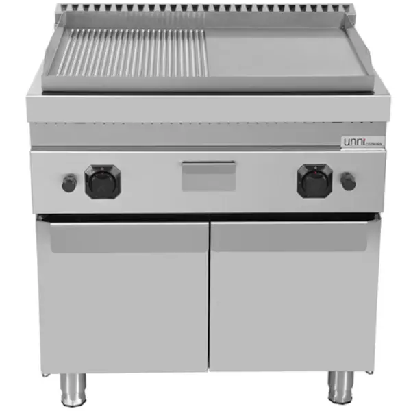 Bak-/Grillplaat | 700 SERIE | Gas | Glad/Gegroefd Oppervlak 740x565 (RVS) | 80°C/300°C | 13kW | Piëzo Ontsteking | Gesloten Onderkast | 800x700x850/900(h)mm