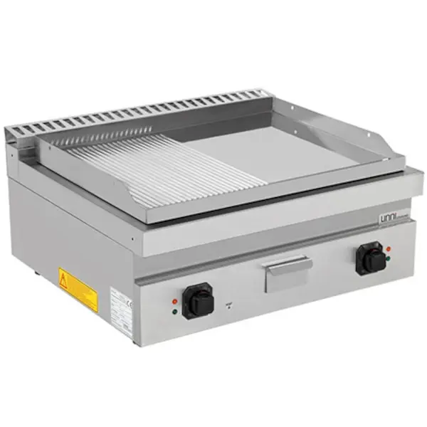 Bak-/Grillplaat | 700 SERIE | Elektrisch | Glad/Gegroefd Oppervlak 740x565 (Verchroomd) | 100°C/300°C | 9kW (400V) | 800x700x300(h)mm