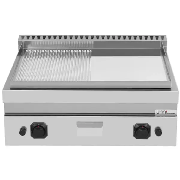 Bak-/Grillplaat | 700 SERIE | Gas | Glad/Gegroefd Oppervlak 740x565 (Verchroomd) | 80°C/300°C | 13kW | Piëzo Ontsteking | 800x700x300(h)mm