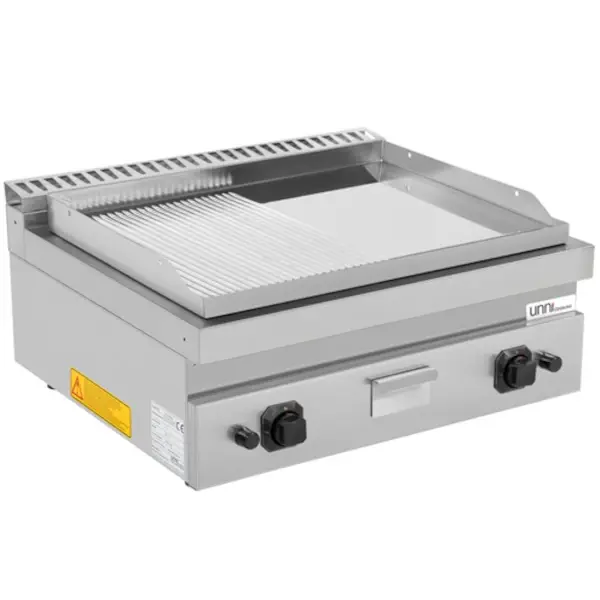 Bak-/Grillplaat | 700 SERIE | Gas | Glad/Gegroefd Oppervlak 740x565 (Verchroomd) | 80°C/300°C | 13kW | Piëzo Ontsteking | 800x700x300(h)mm