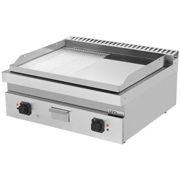 Bak-/Grillplaat | 700 SERIE | Elektrisch | Glad/Gegroefd Oppervlak 740x565 (RVS) | 100°C/300°C | 9kW (400V) | 800x700x300(h)mm