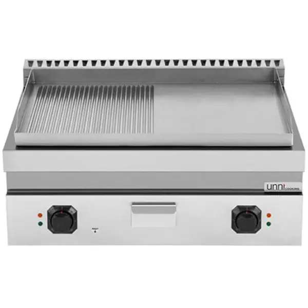 Bak-/Grillplaat | 700 SERIE | Elektrisch | Glad/Gegroefd Oppervlak 740x565 (RVS) | 100°C/300°C | 9kW (400V) | 800x700x300(h)mm