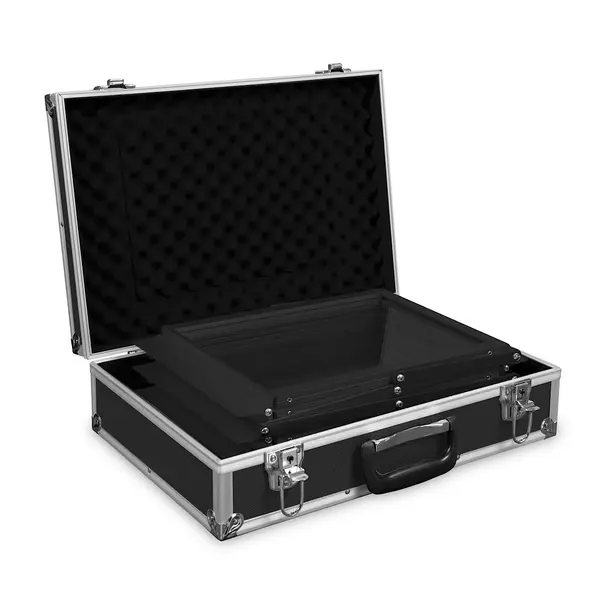 Folderstandaard | MONTANA | Staal/Aluminium | Zwart | Opvouwbaar | Dubbelzijdig | 6x A4 | Incl. Koffer | 260x370x1500(h)mm