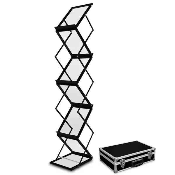 Folderstandaard | MONTANA | Staal/Aluminium | Zwart | Opvouwbaar | Dubbelzijdig | 6x A4 | Incl. Koffer | 260x370x1500(h)mm