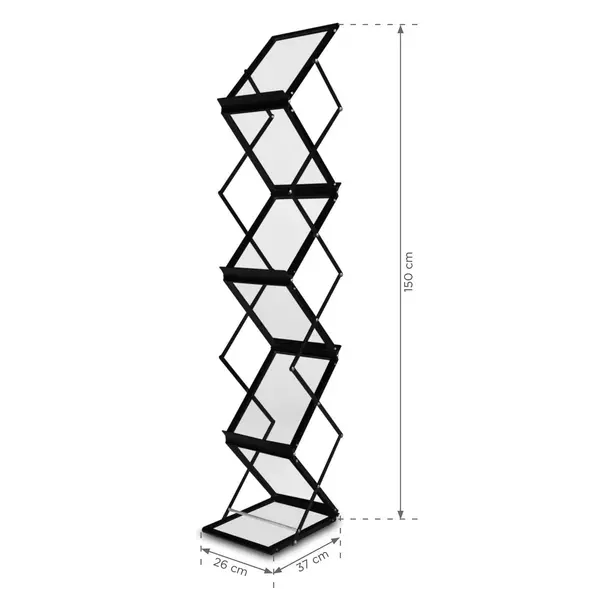 Folderstandaard | MONTANA | Staal/Aluminium | Zwart | Opvouwbaar | Dubbelzijdig | 6x A4 | Incl. Koffer | 260x370x1500(h)mm