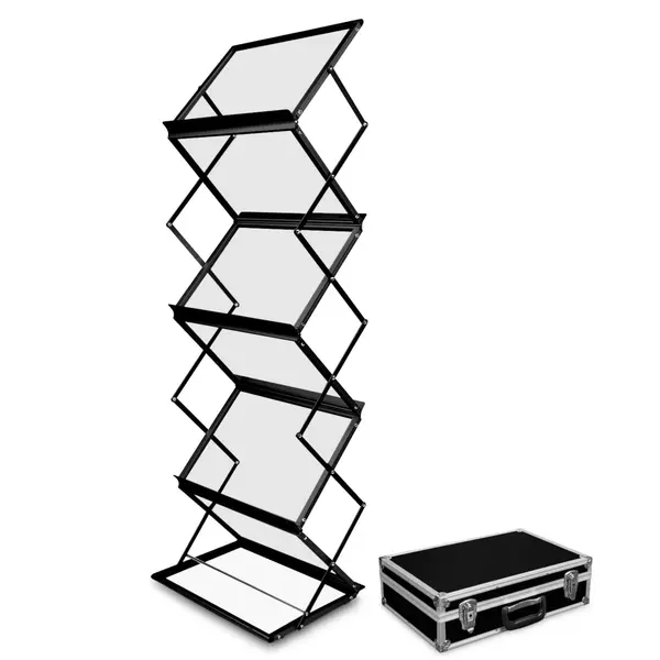 Folderstandaard | MONTANA | Staal/Aluminium | Zwart | Opvouwbaar | Dubbelzijdig | 6x A3 | Incl. Koffer | 470x380x1470(h)mm
