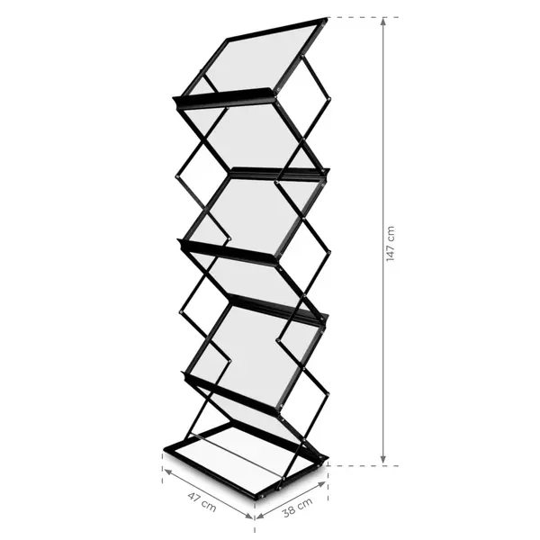 Folderstandaard | MONTANA | Staal/Aluminium | Zwart | Opvouwbaar | Dubbelzijdig | 6x A3 | Incl. Koffer | 470x380x1470(h)mm