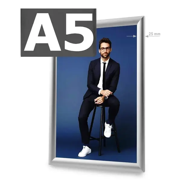 Kliklijst | STANDARD | Aluminium | Zilvergrijs | A5-Formaat | Rand 25mm | Incl. Wandbevestiging