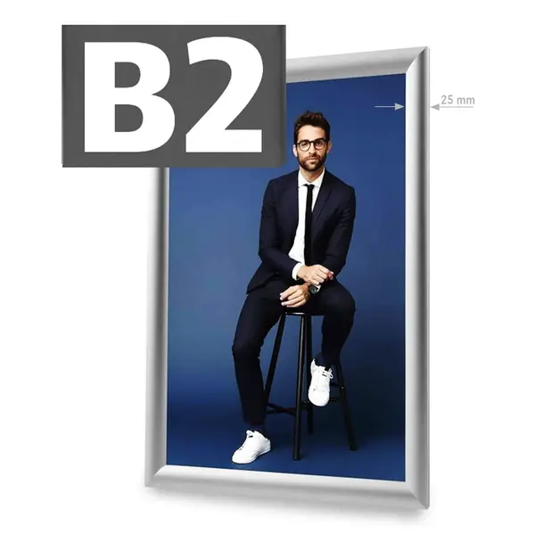 Kliklijst | STANDARD | Aluminium | Zilvergrijs | B2-Formaat | Rand 25mm | Incl. Wandbevestiging