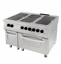 Maxima Premium Fornuis Elektrisch | 90–450°C | RVS/Gietijzer | Zes ruime kookplaten | 30kW (400V) | 1200x900x850(h)mm