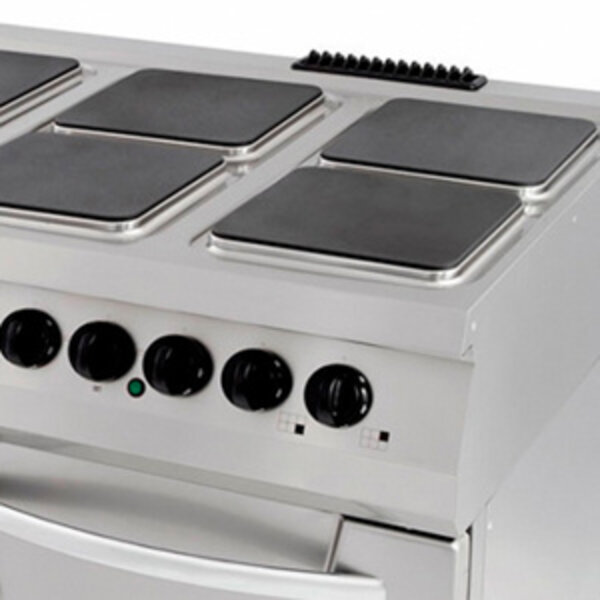 Premium Fornuis Elektrisch | 90–450°C | RVS/Gietijzer | Zes ruime kookplaten | 30kW (400V) | 1200x900x850(h)mm