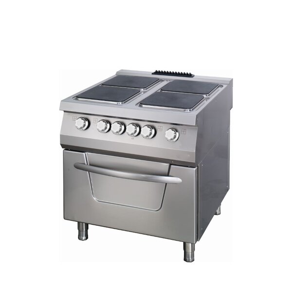 Premium elektrisch fornuis | 90–450°C | RVS/Gietijzer | Vier grote pitten | 22kW (400V) | 800x900x850(h)mm