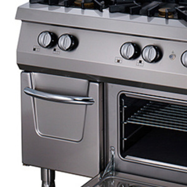 Premium gasfornuis met oven | RVS/Gietijzer | Zware gietijzeren pannendragers | Chromen gasbranders | 6kW (400V) | 1200x900x850(h)mm