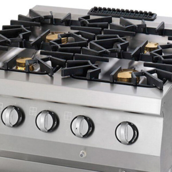 Premium gasfornuis met oven | RVS/Gietijzer/Verc | Ruime gasoven | 800x900x850(h)mm