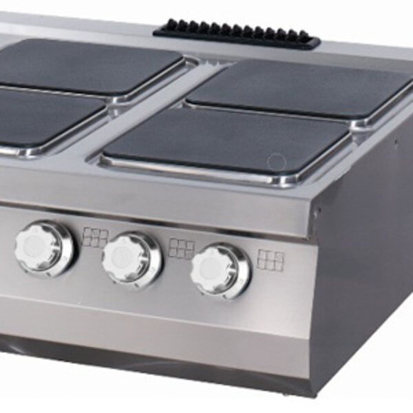 Premium Kookplaat Elektrisch | 90–450°C | RVS/Gietijzer | 4 ruime kookplaten | 16kW (400V) | 800x900x280(h)mm