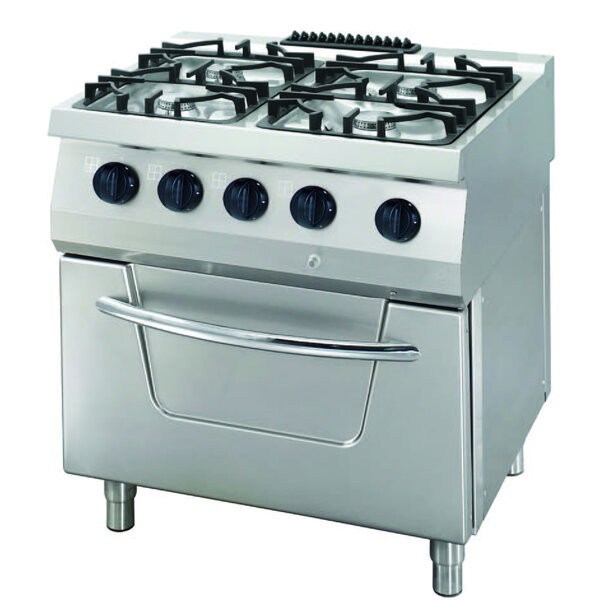 Heavy Duty Fornuis | RVS/Gietijzer/Verc | Vier gasbranders | Elektrische oven | 6kW (400V) | 800x700x850(h)mm