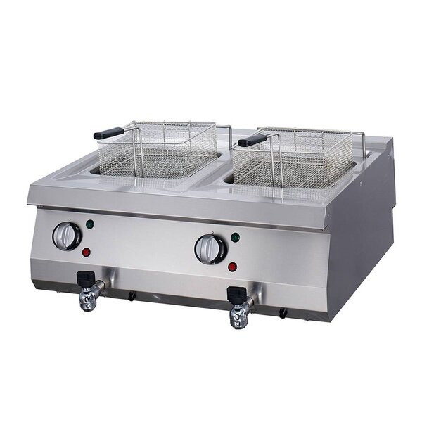 Heavy Duty Friteuse Elektrisch | 110–190°C | RVS | 2 x 12 liter inhoud | 22kW (400V) | 800x700x280(h)mm