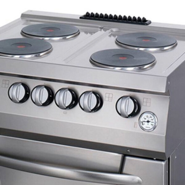 Heavy Duty Fornuis elektrisch | 90–450°C | RVS/Gietijzer | Vier pitten | 16.4kW (400V) | 800x700x850(h)mm