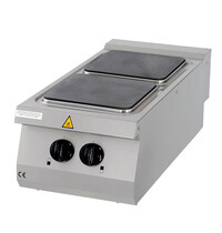 Maxima Premium Kookplaat Elektrisch | 90–450°C | RVS/Gietijzer | 2 ruime kookplaten | 8kW (400V) | 400x900x280(h)mm