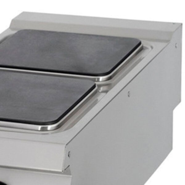 Premium Kookplaat Elektrisch | 90–450°C | RVS/Gietijzer | 2 ruime kookplaten | 8kW (400V) | 400x900x280(h)mm