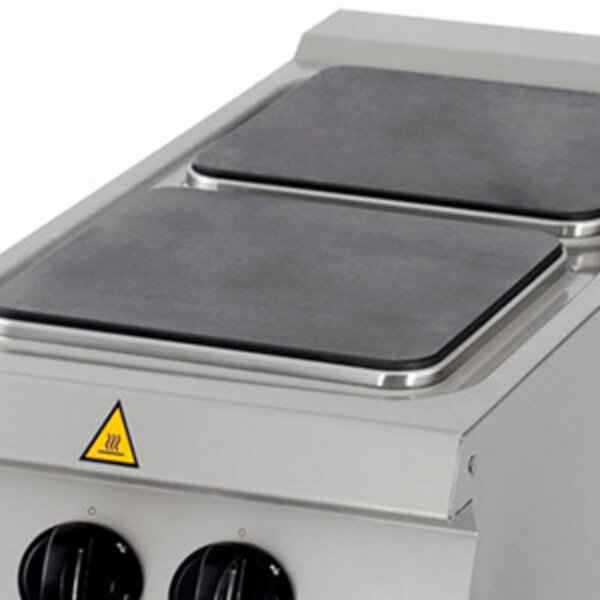 Premium Kookplaat Elektrisch | 90–450°C | RVS/Gietijzer | 2 ruime kookplaten | 8kW (400V) | 400x900x280(h)mm