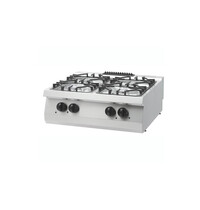 Maxima Heavy Duty Kookplaat | RVS/Gietijzer/Verc | Vier krachtige branders | RVS monoblock werkblad | 800x700x280(h)mm