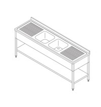 Maxima Spoeltafel | RVS | RVS uitvoering | Spatrand 60 mm | 1900x700x850(h)mm