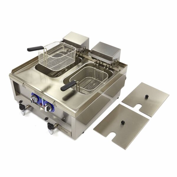 Elektrische frituurpan | RVS | Dubbele pan | Tapkraan | 12kW (400V) | 605x670x380(h)mm