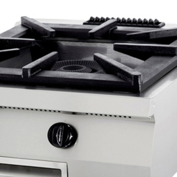 Premium Kookplaat Gas | RVS/Gietijzer/Verc | RVS behuizing | Gietijzeren pannendrager | 800x900x280(h)mm