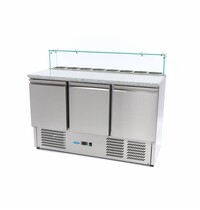Maxima Pizzawerkbank | 3 Draaideuren | 385 Liter Capaciteit | 1/6 GN | 0.23kW (230V) | 1365x700x1100(h)mm 