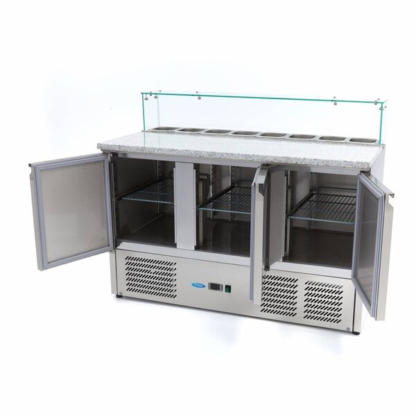 Pizzawerkbank | 3 Draaideuren | 385 Liter Capaciteit | 1/6 GN | 0.23kW (230V) | 1365x700x1100(h)mm