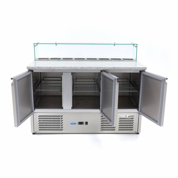 Pizzawerkbank | 3 Draaideuren | 385 Liter Capaciteit | 1/6 GN | 0.23kW (230V) | 1365x700x1100(h)mm