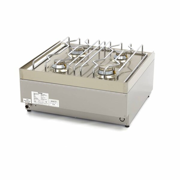 Kookplaat Horeca | RVS/Verchroomd | Vier pitten | RVS draagbeugels | 600x600x240(h)mm