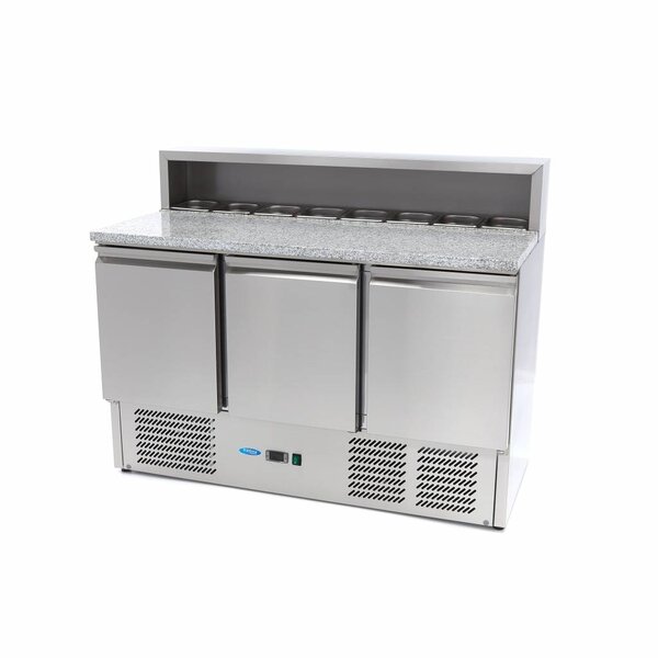 Pizzawerkbank | 3 Draaideuren | 385 Liter Capaciteit | 1/6 GN | 0.23kW (230V) | 1365x700x1100(h)mm