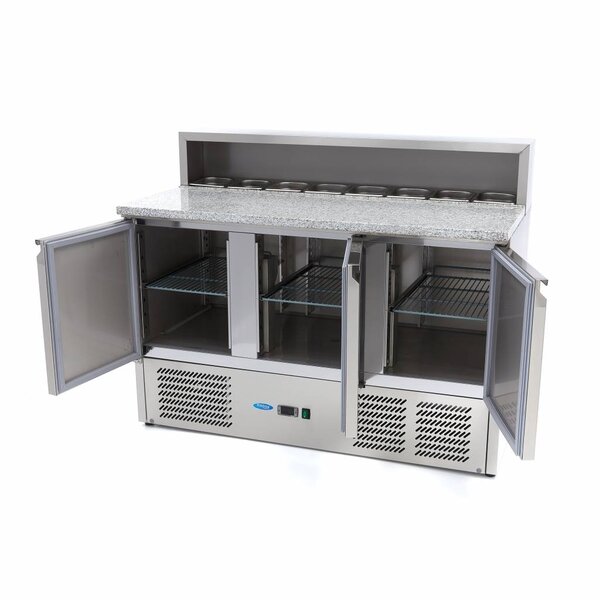 Pizzawerkbank | 3 Draaideuren | 385 Liter Capaciteit | 1/6 GN | 0.23kW (230V) | 1365x700x1100(h)mm