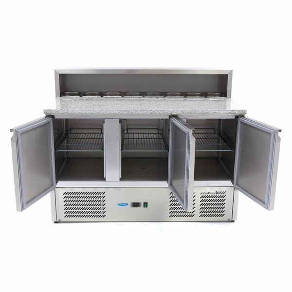 Pizzawerkbank | 3 Draaideuren | 385 Liter Capaciteit | 1/6 GN | 0.23kW (230V) | 1365x700x1100(h)mm