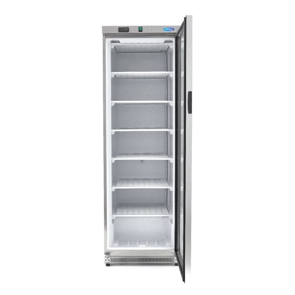 Vrieskast Rvs met glas | 1 Draaideur | 321 Liter Capaciteit | 6 Roosters | 0.48kW (230V) | 600x590x1850(h)mm