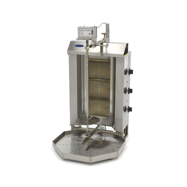 Shoarma Grill | Drie gasbranders | Motor bovenkant | RVS uitlekbak | 545x640x982(h)mm