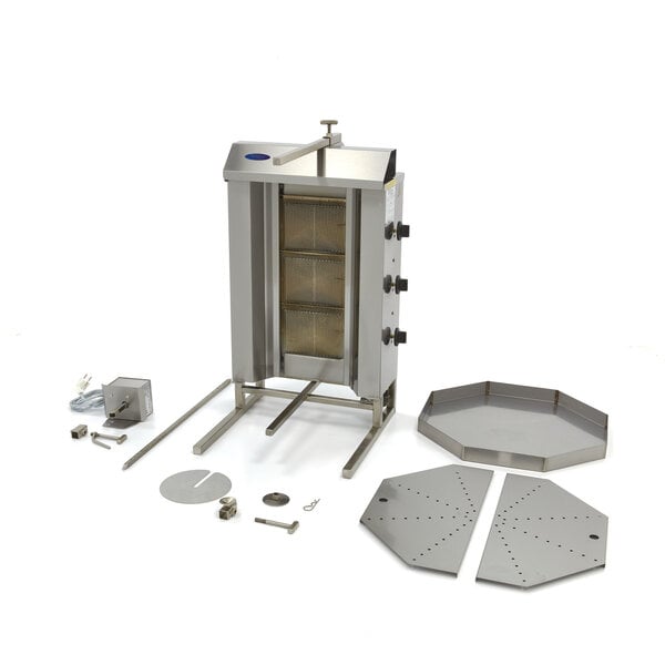 Shoarma Grill | Drie gasbranders | Motor bovenkant | RVS uitlekbak | 545x640x982(h)mm