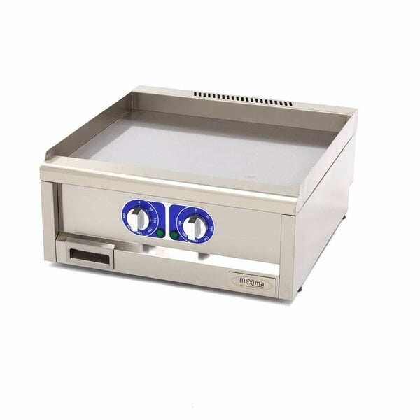 Elektrische horeca grillplaat glad dubbel | 50–300°C | RVS | RVS spatschermen | 4.5kW (400V) | 600x600x240(h)mm