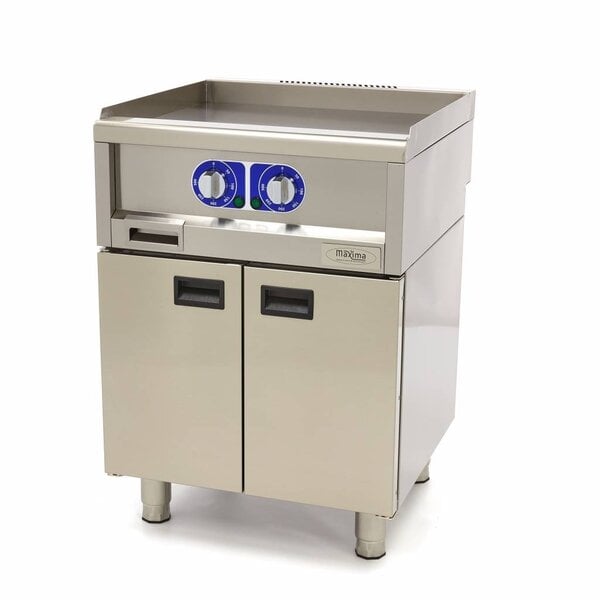 Elektrische horeca grillplaat glad dubbel | 50–300°C | RVS | RVS spatschermen | 4.5kW (400V) | 600x600x240(h)mm