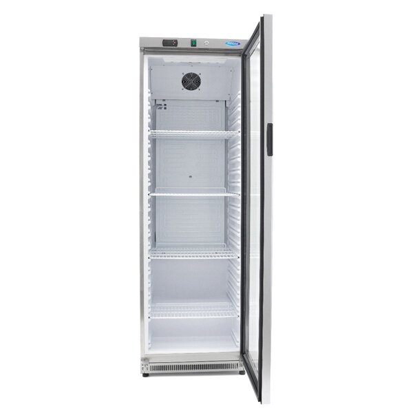 Koelkast Rvs met Glazen | 1 Draaideur | 340 Liter Capaciteit | 4 Roosters | 0.37kW (230V) | 600x590x1850(h)mm